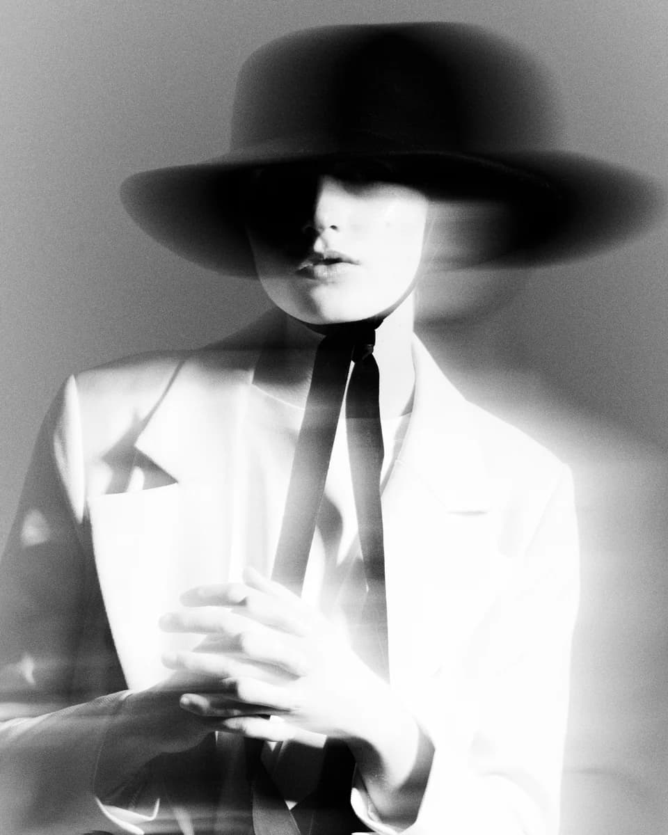 Fashion portrait with a broad dark hat. From Reveal by Tim Verhallen.