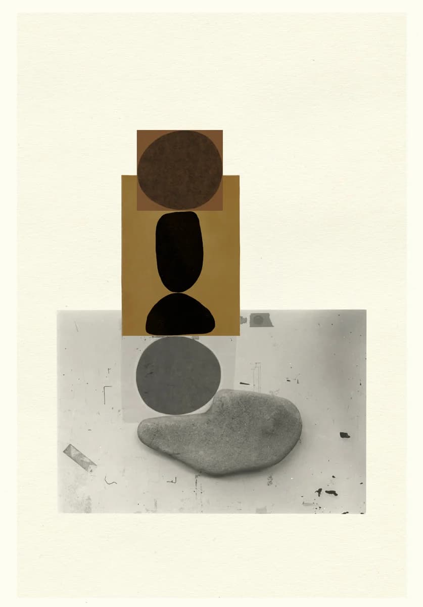 Collage of stacked stones and geometric shapes. From Understanding the Landscape by Babs Decruyenaere.